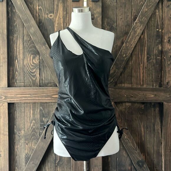 Sexy One Piece Swimsuits One Shoulder Cut Out High Cut Snake Print - Picture 3 of 13